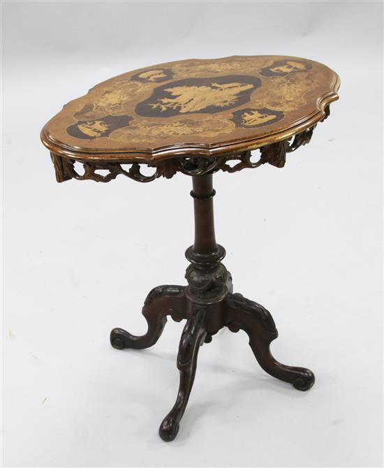 A 19th century Black Forest inlaid walnut occasional table, W.2ft 1in. D.1ft 8in.